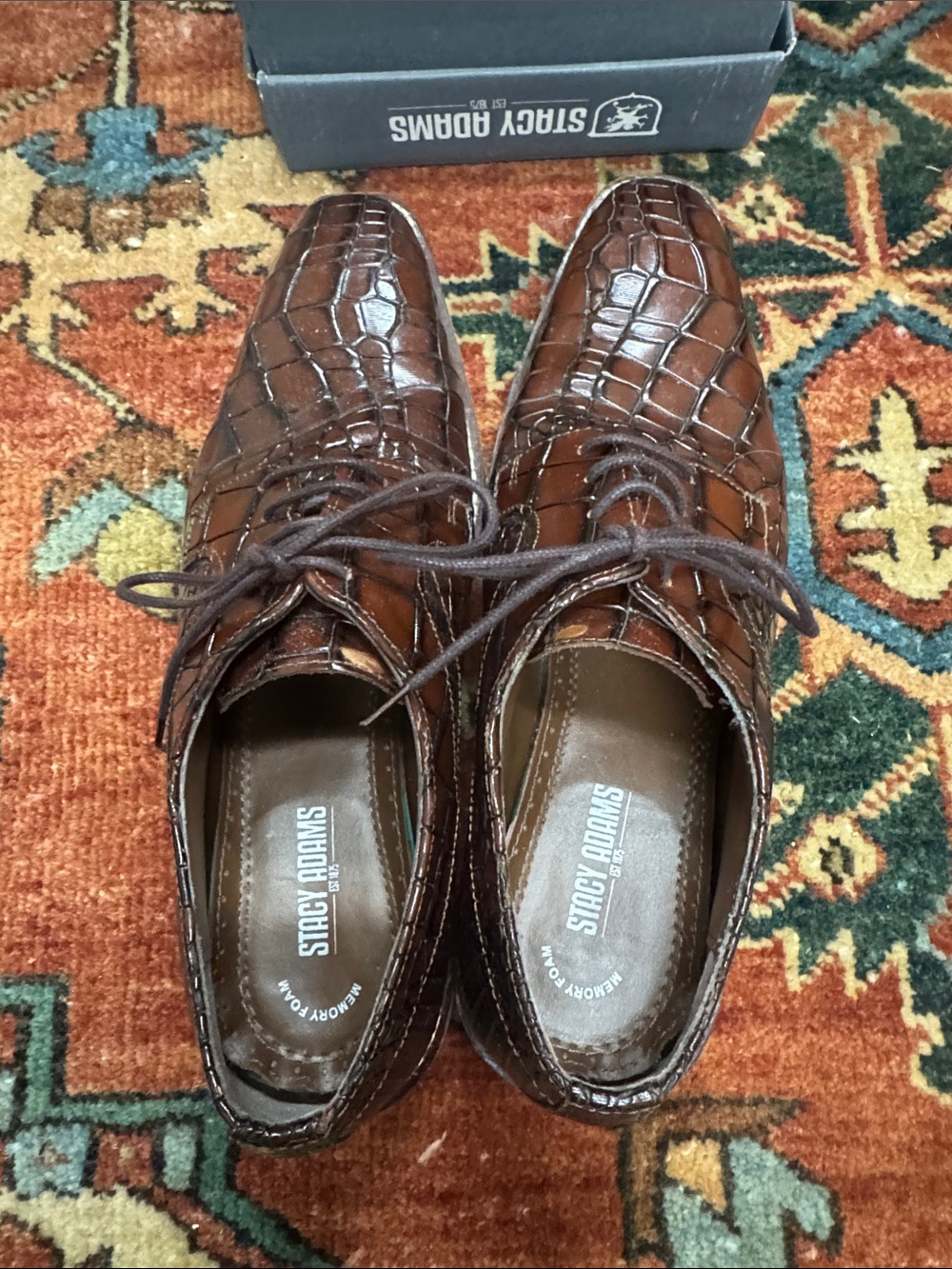 Stacy Adams Brown Croc-Embossed Lace-Up Dress Oxfords